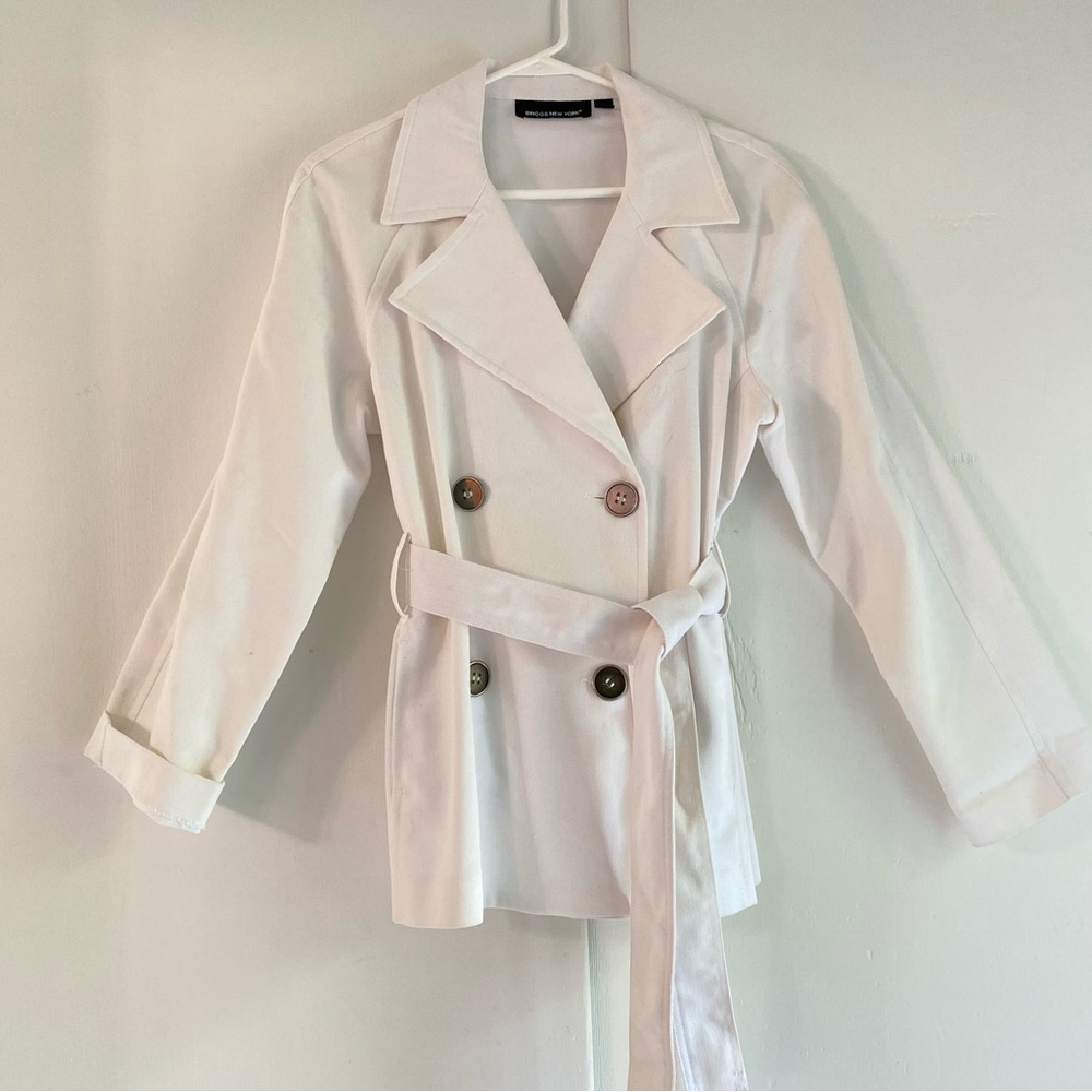 NWT Briggs New York White Double-Breasted Summer Trench Coat Belt Tailored 10